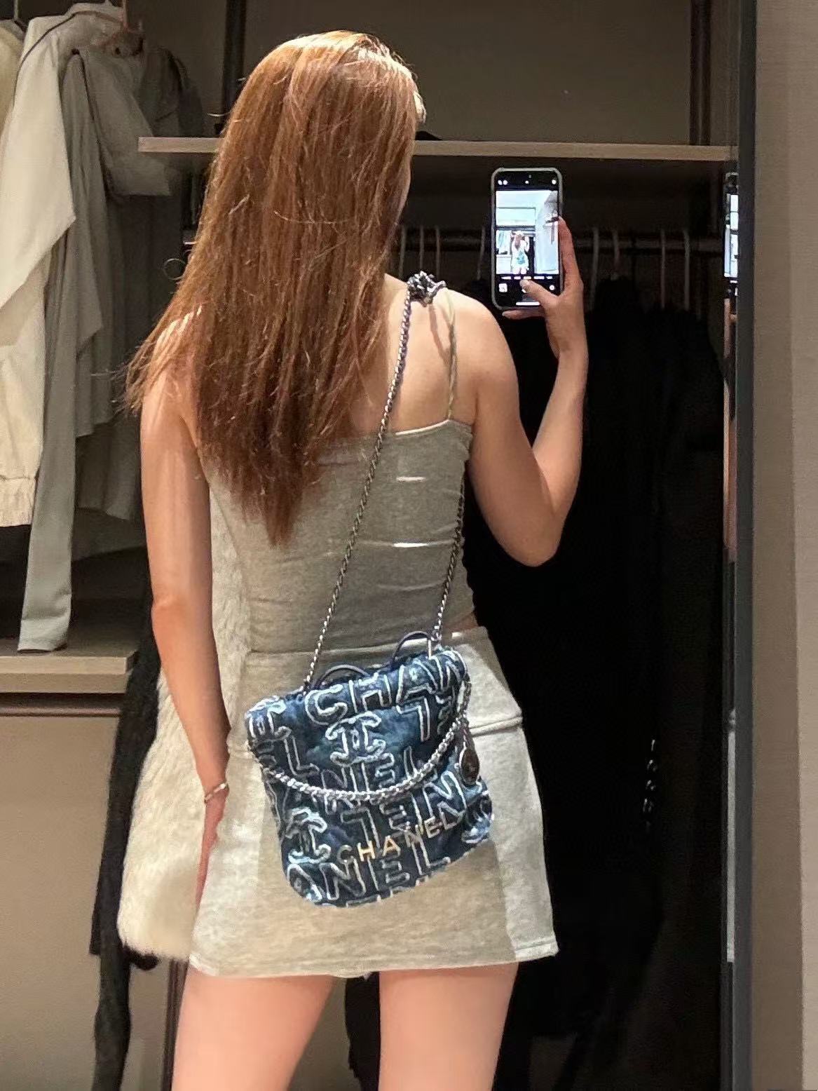 CHANE1 デニム チェーン バックパック ショッピング バッグ【50％割引+送料無料】