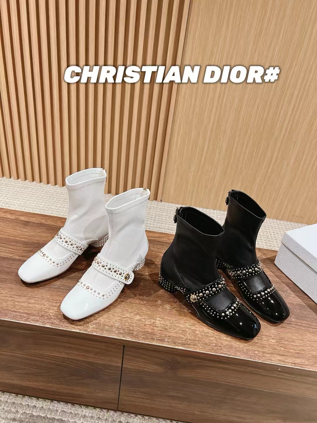 DI0R 高品質 CD ロゴ ビーズ ジッパー ブーツ【50％割引+送料無料】