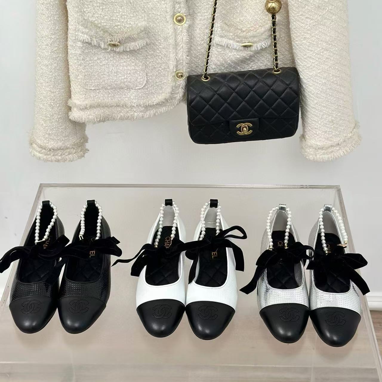 CHANE1 高品質カラーブロックパールフラットシューズ【50％割引+送料無料】