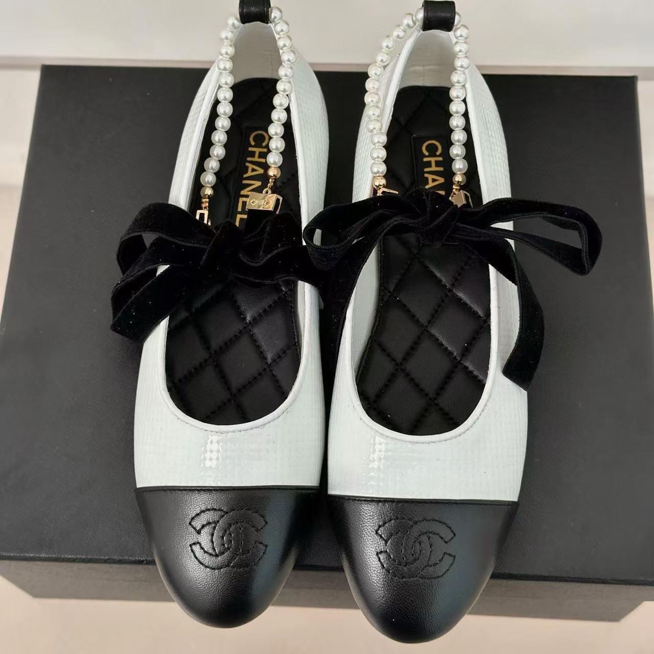 CHANE1 高品質カラーブロックパールフラットシューズ【50％割引+送料無料】