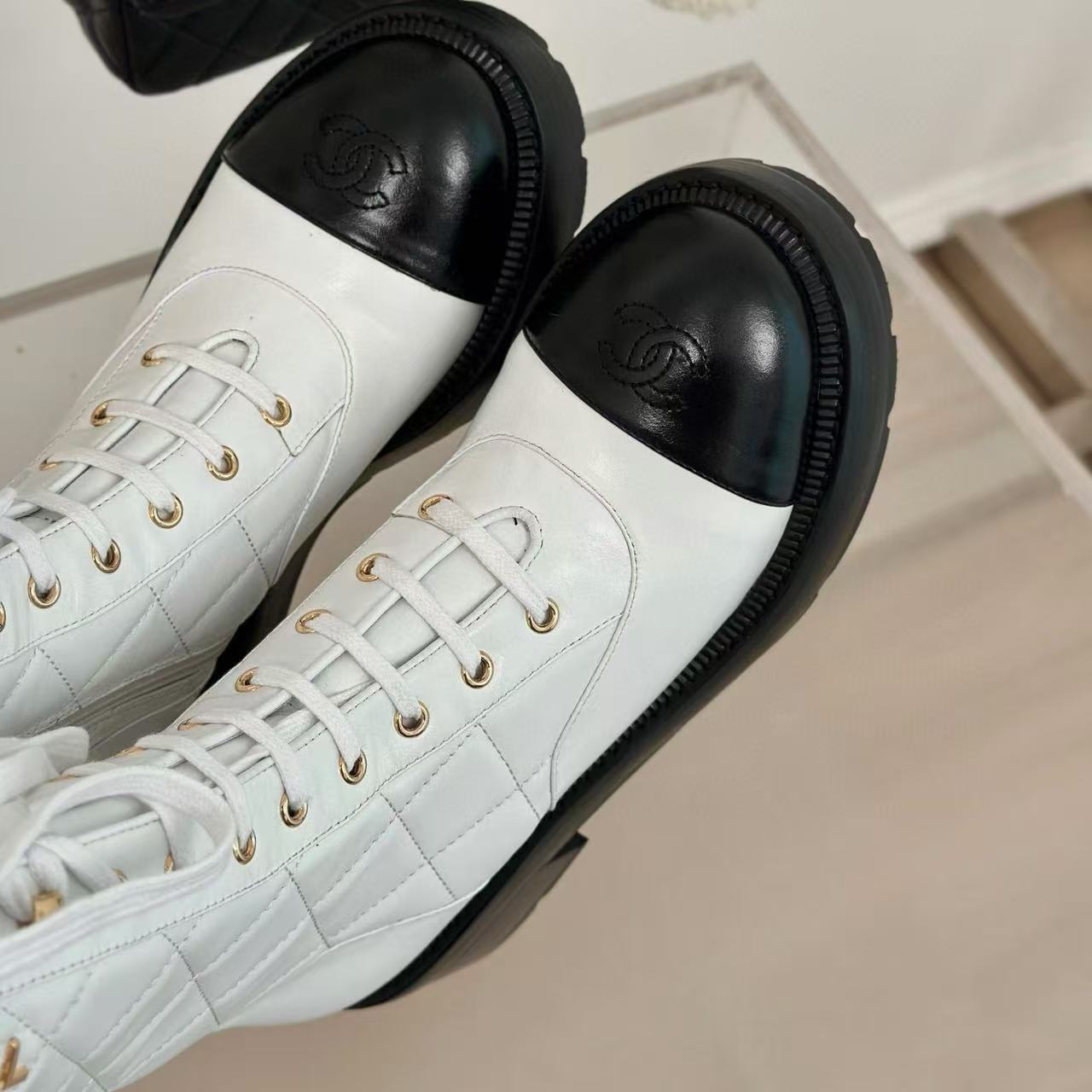 CHANE1 高品質ダブルCレターレースアップ太ヒールミッドカーフブーツ【50％割引+送料無料】