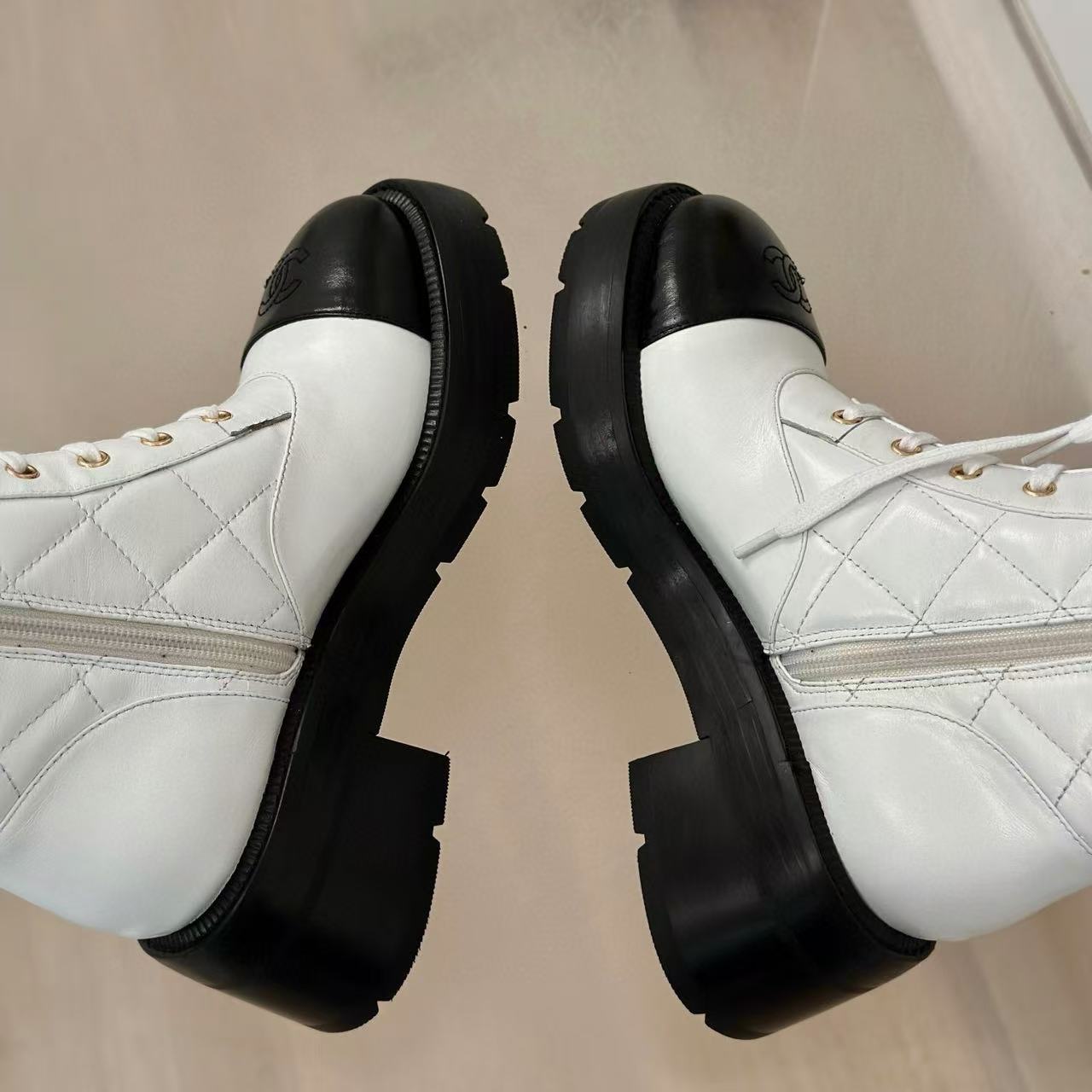 CHANE1 高品質ダブルCレターレースアップ太ヒールミッドカーフブーツ【50％割引+送料無料】