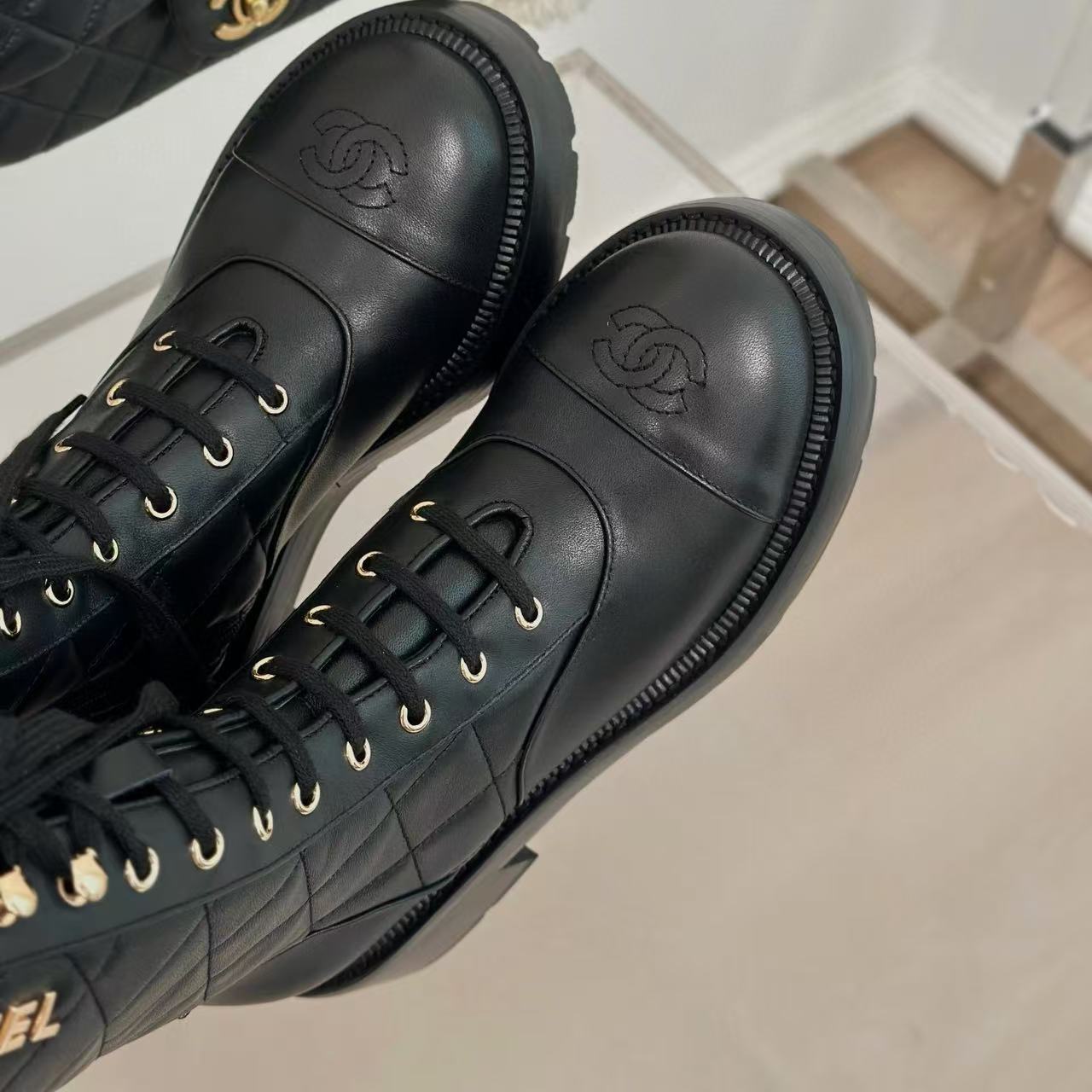 CHANE1 高品質ダブルCレターレースアップ太ヒールミッドカーフブーツ【50％割引+送料無料】