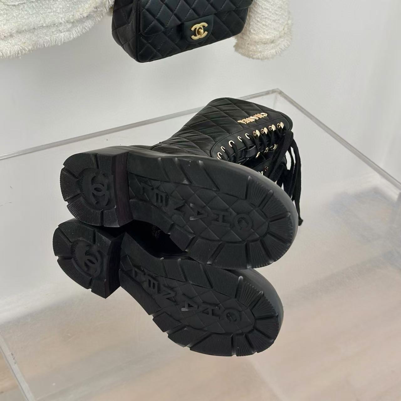 CHANE1 高品質ダブルCレターレースアップ太ヒールミッドカーフブーツ【50％割引+送料無料】