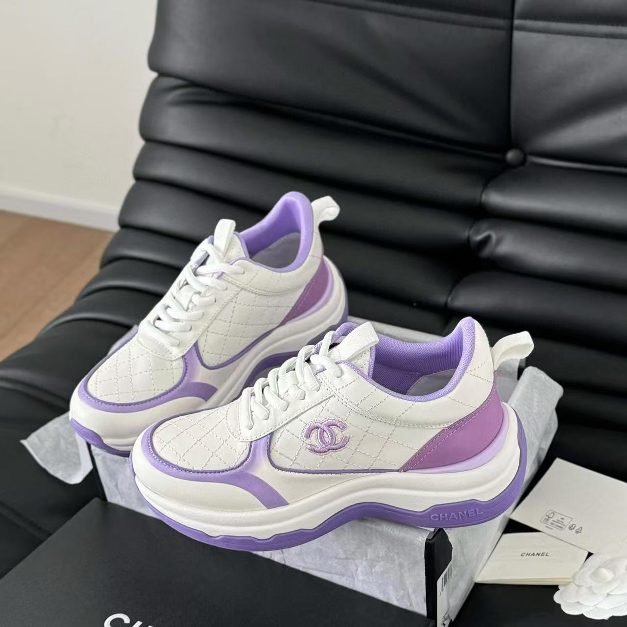 CHANE1 高品質ダブル C パープルパンダカジュアルシューズ【50％割引+送料無料】