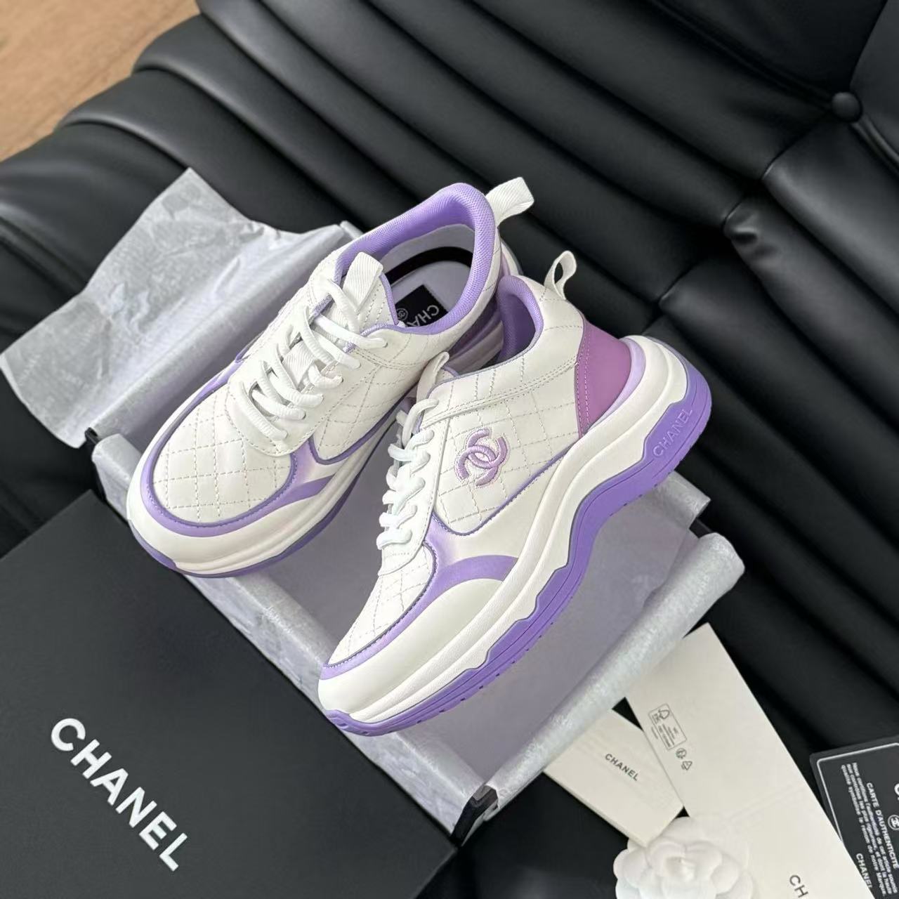 CHANE1 高品質ダブル C パープルパンダカジュアルシューズ【50％割引+送料無料】