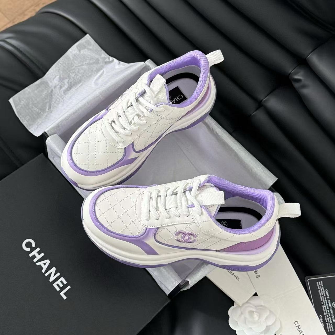 CHANE1 高品質ダブル C パープルパンダカジュアルシューズ【50％割引+送料無料】
