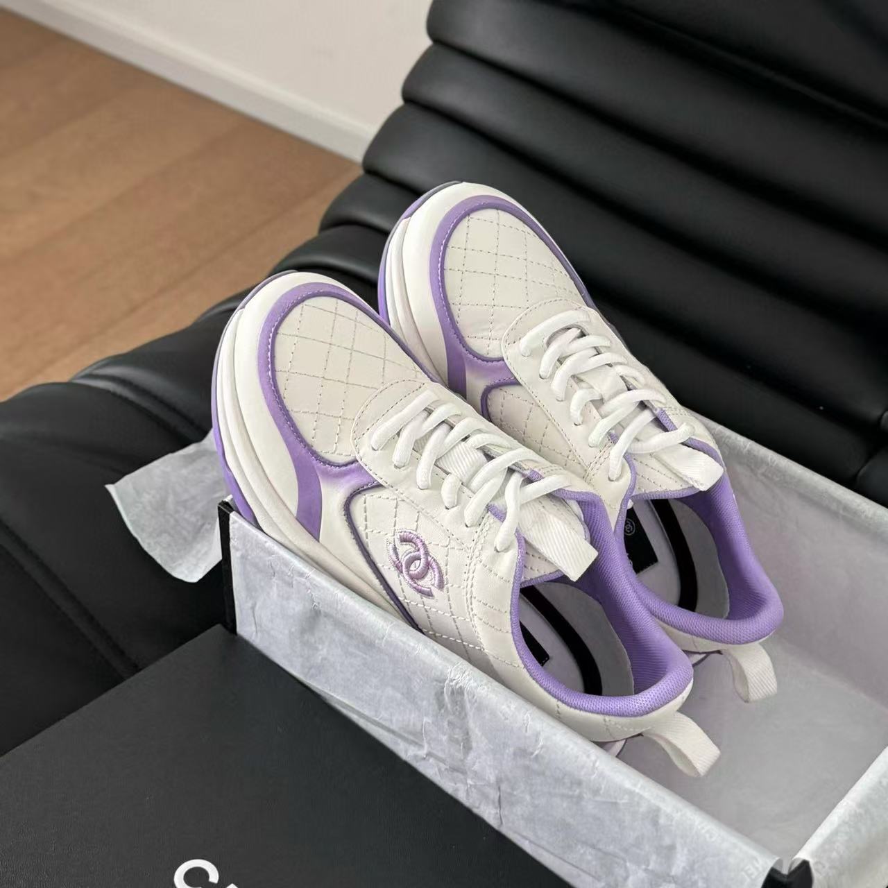CHANE1 高品質ダブル C パープルパンダカジュアルシューズ【50％割引+送料無料】