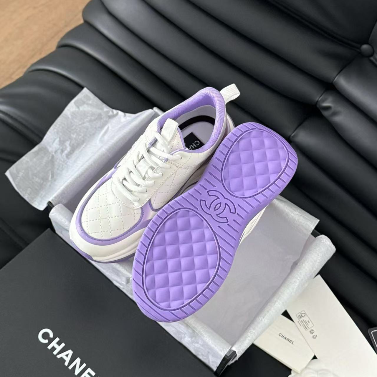 CHANE1 高品質ダブル C パープルパンダカジュアルシューズ【50％割引+送料無料】
