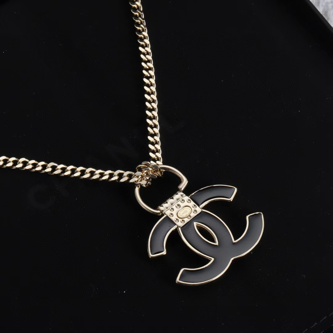 CHANE1 ブラック ダブル C ネックレス【50％割引+送料無料】