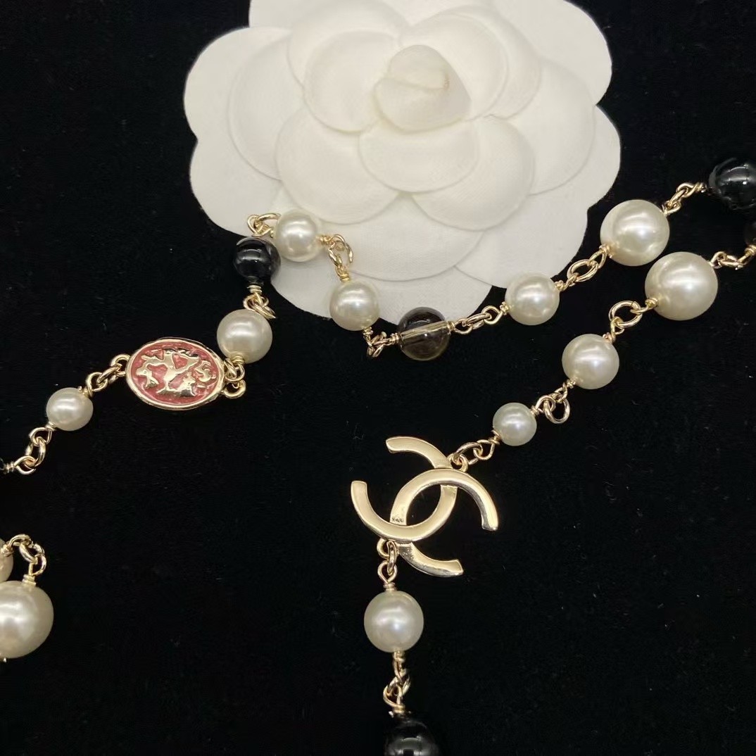 CHANE1 ダブルC 二層パールセーターチェーン【50％割引+送料無料】