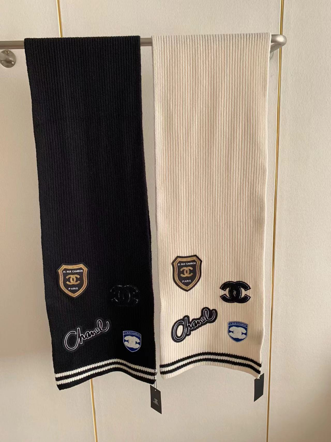 CHANE1 マイクロ刺繍カシミア ニット スカーフ【50％割引+送料無料】