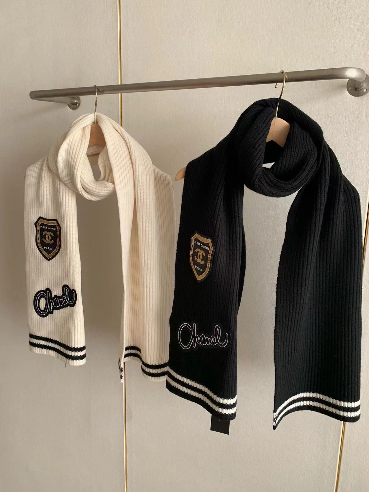 CHANE1 マイクロ刺繍カシミア ニット スカーフ【50％割引+送料無料】