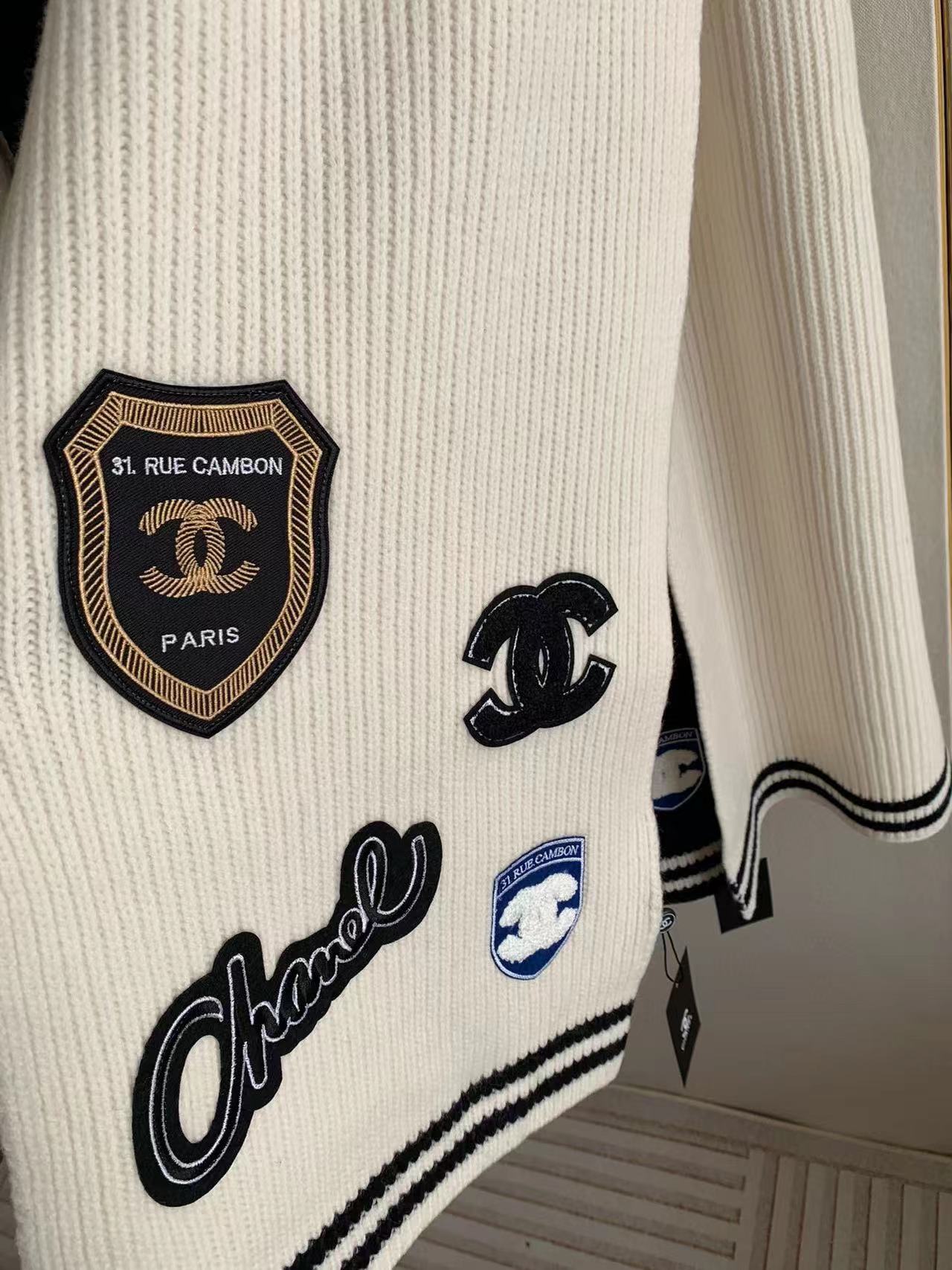 CHANE1 マイクロ刺繍カシミア ニット スカーフ【50％割引+送料無料】