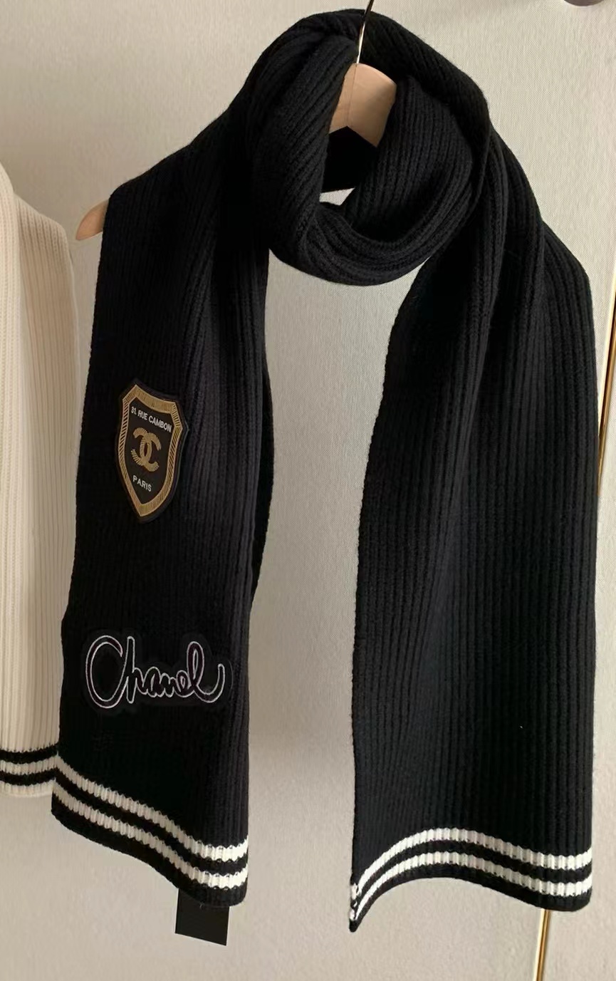 CHANE1 マイクロ刺繍カシミア ニット スカーフ【50％割引+送料無料】