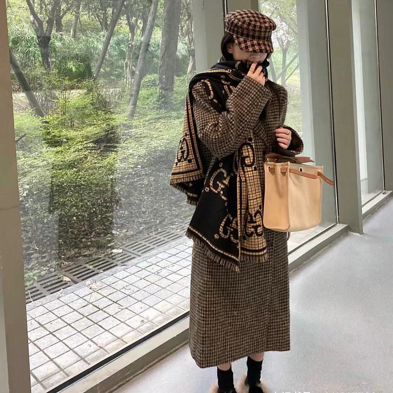 GUCC1 クラシック フリンジ両面カシミヤ スカーフ【50％割引+送料無料】