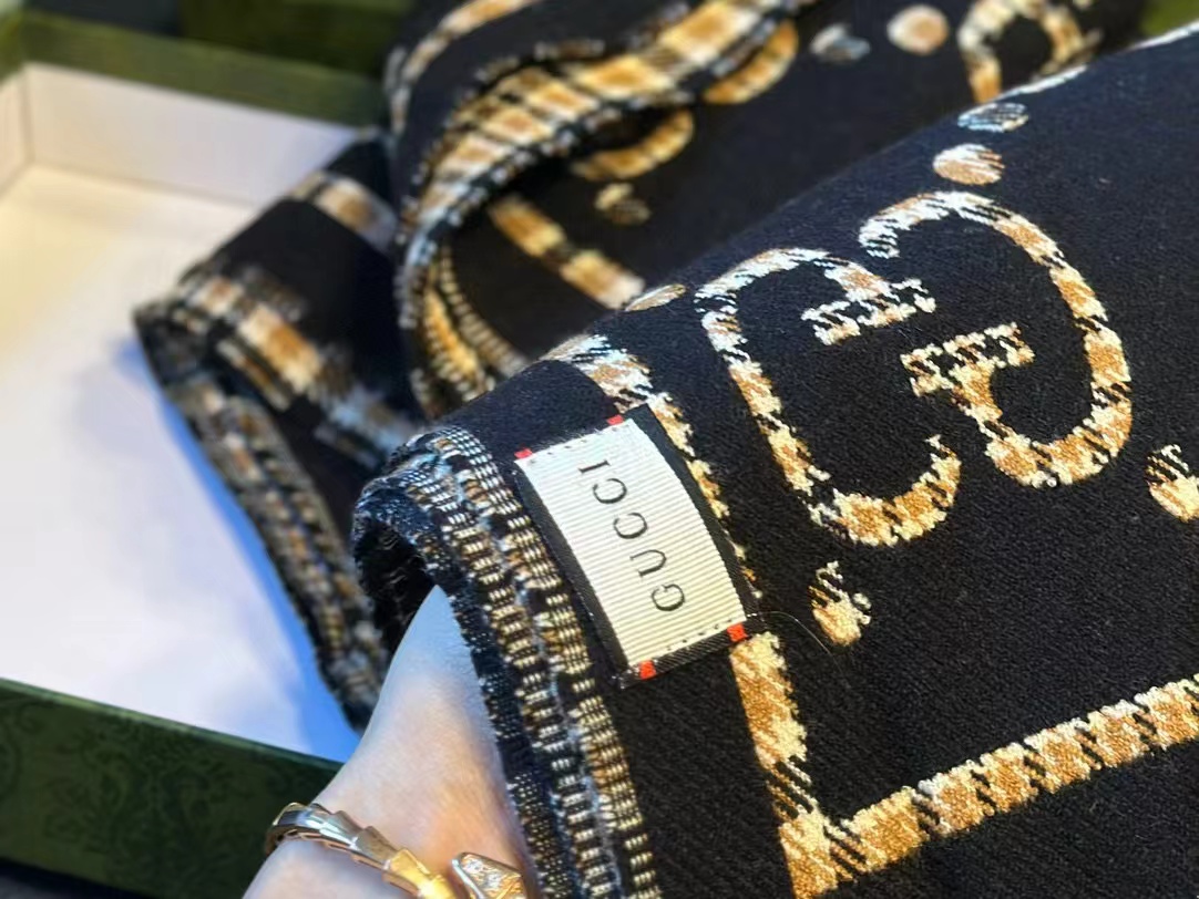 GUCC1 クラシック フリンジ両面カシミヤ スカーフ【50％割引+送料無料】