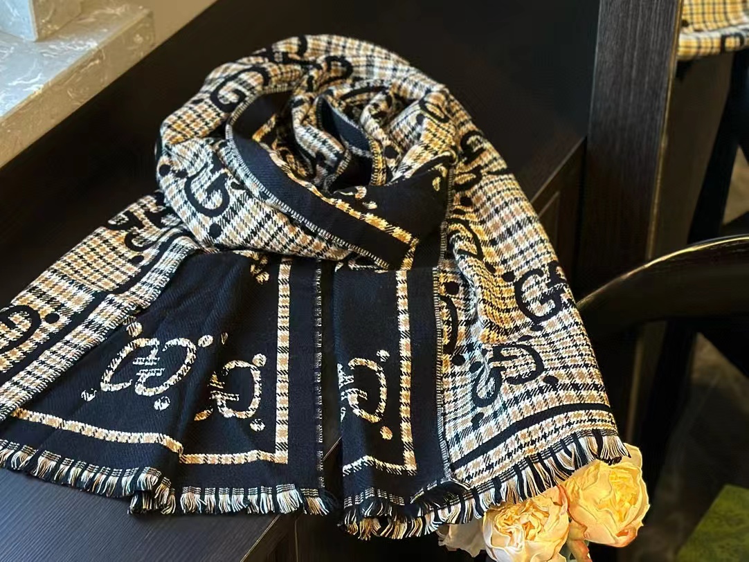 GUCC1 クラシック フリンジ両面カシミヤ スカーフ【50％割引+送料無料】