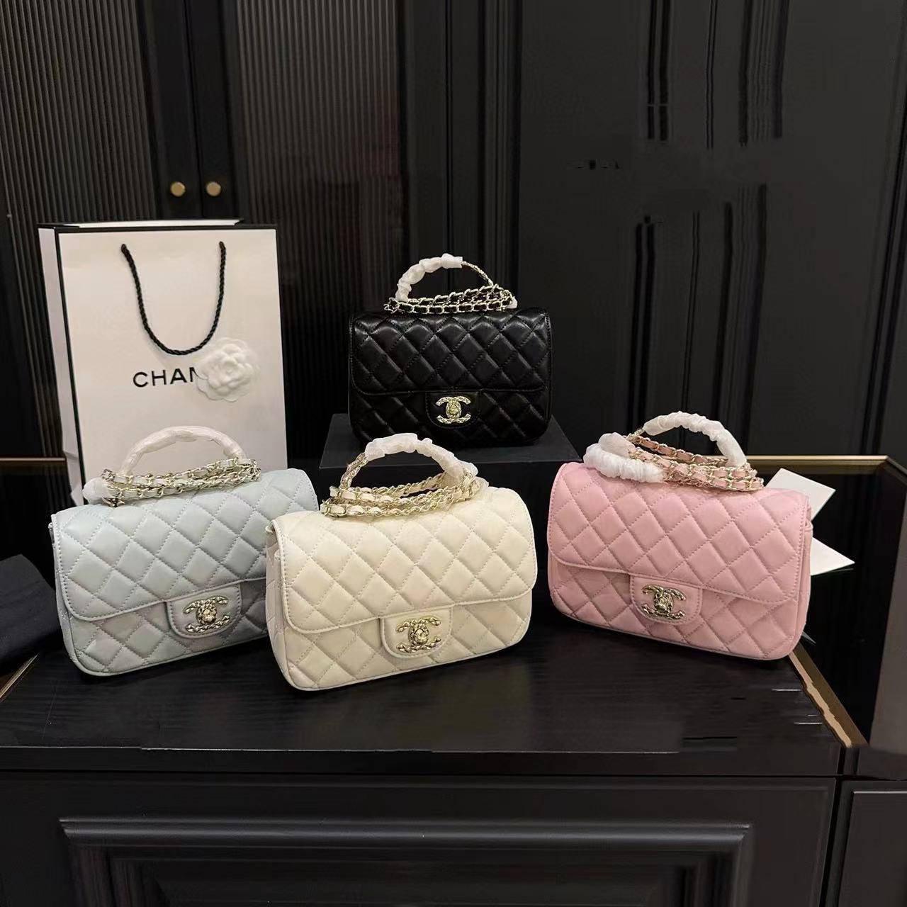 CHANE1 ハンドルラインストーン CF フラップバッグ【50％割引+送料無料】