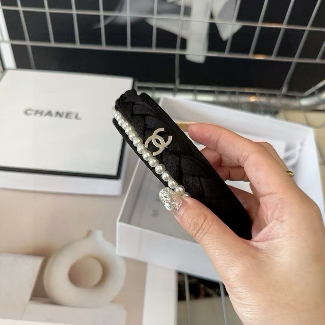 CHANE1 ダブル C パール編み込みヘッドバンド【50％割引+送料無料】