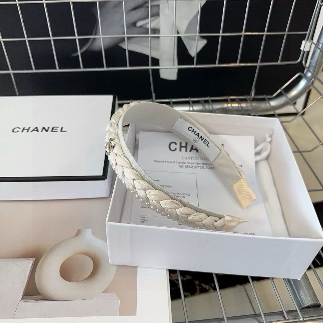 CHANE1 ダブル C パール編み込みヘッドバンド【50％割引+送料無料】