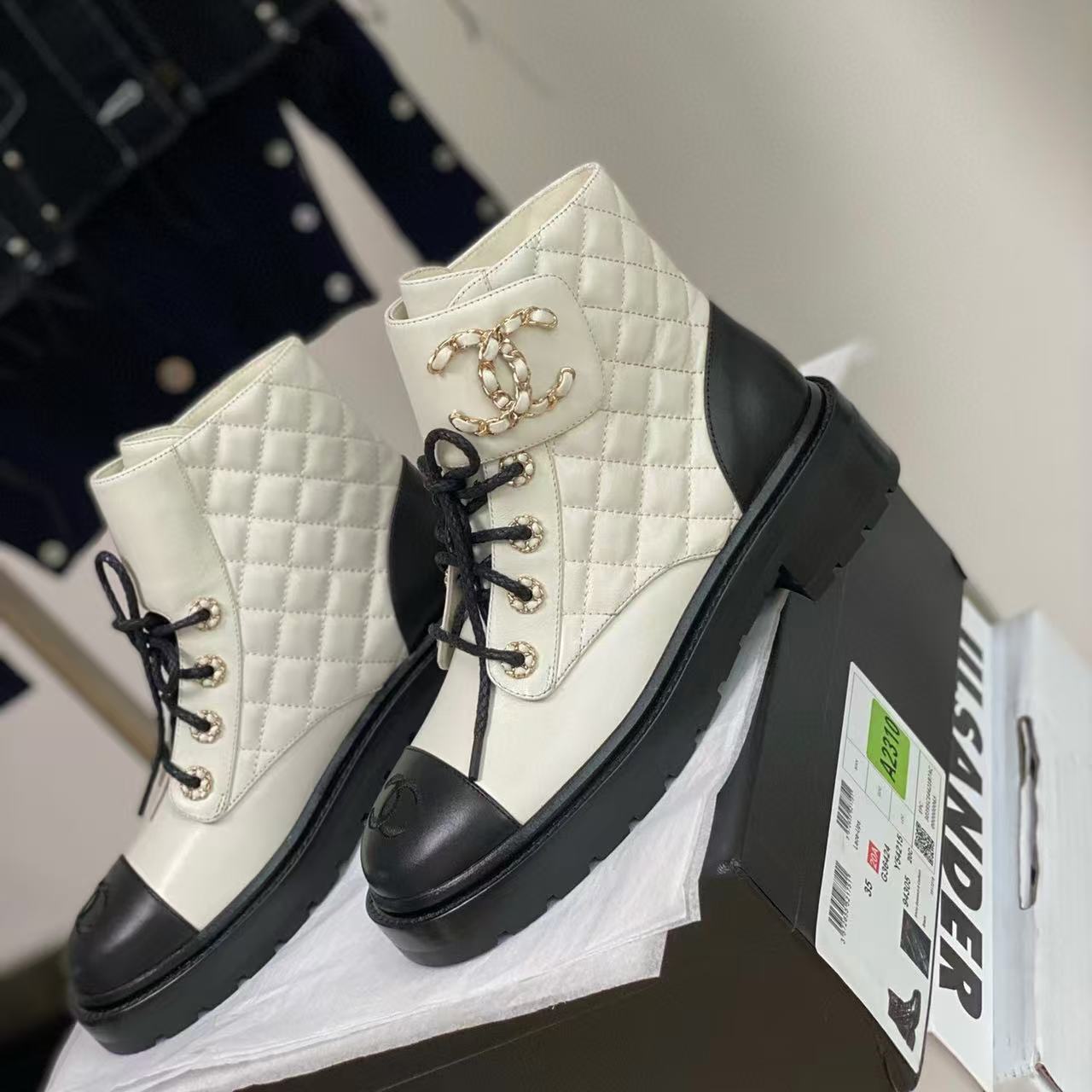 CHANE1 レースアップ カラーブロック ショートブーツ【50％割引+送料無料】