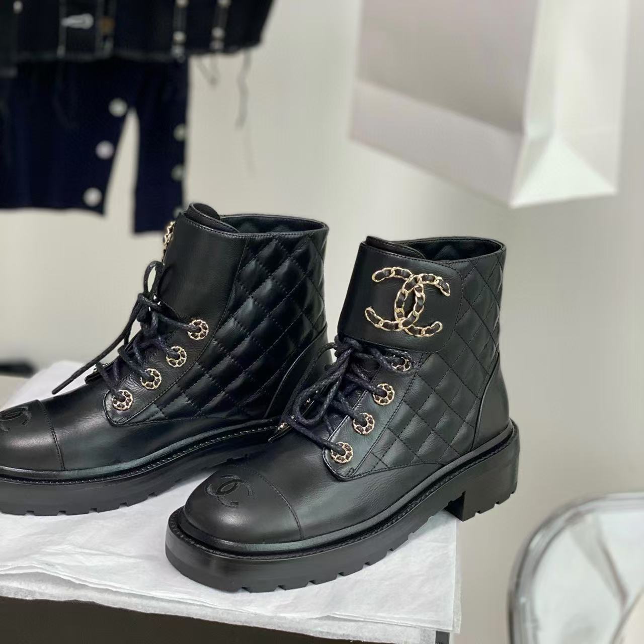 CHANE1 レースアップ カラーブロック ショートブーツ【50％割引+送料無料】