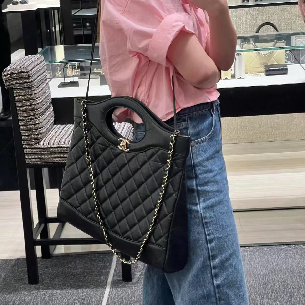 CHANE1 牛革チェーンショッピングバッグ【50％割引+送料無料】