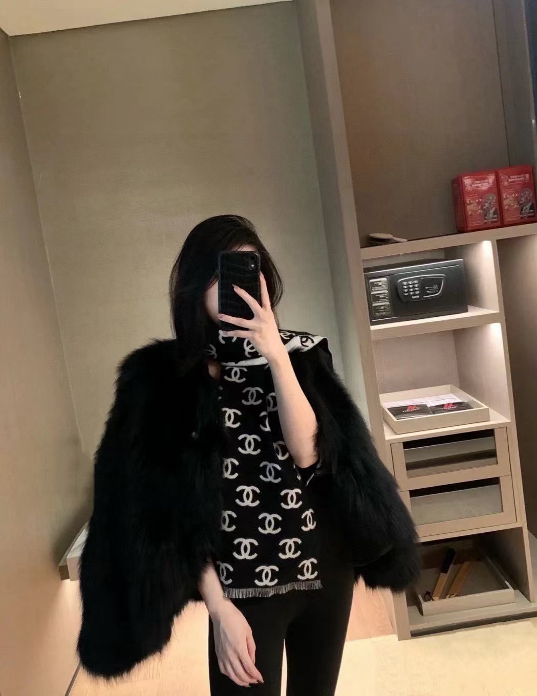 CHANE1 ダブルC カシミアスカーフ【50％割引+送料無料】