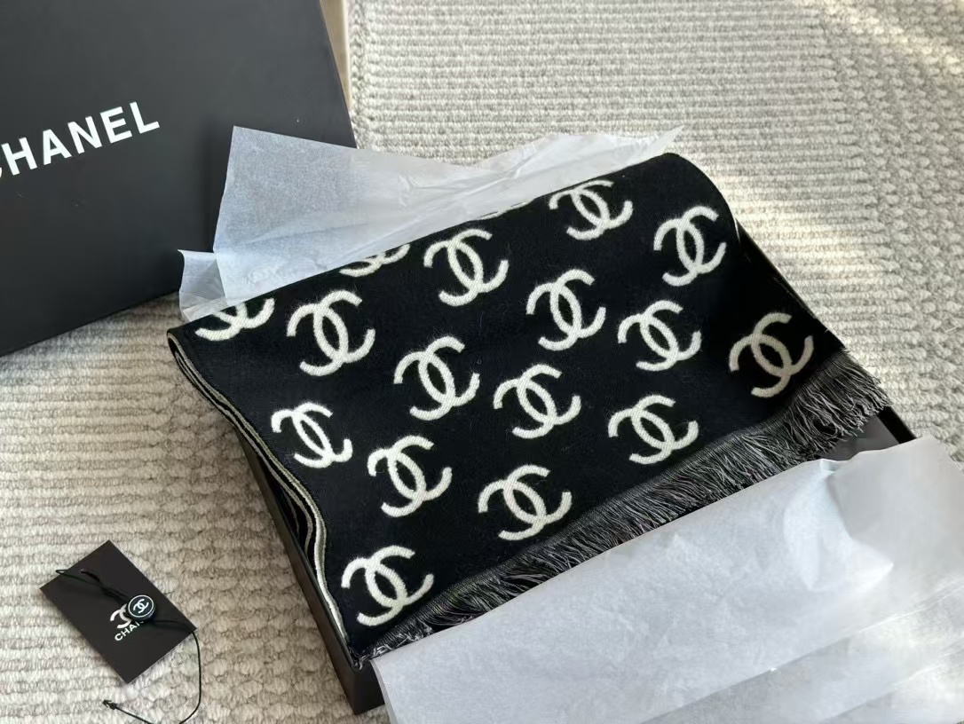 CHANE1 ダブルC カシミアスカーフ【50％割引+送料無料】