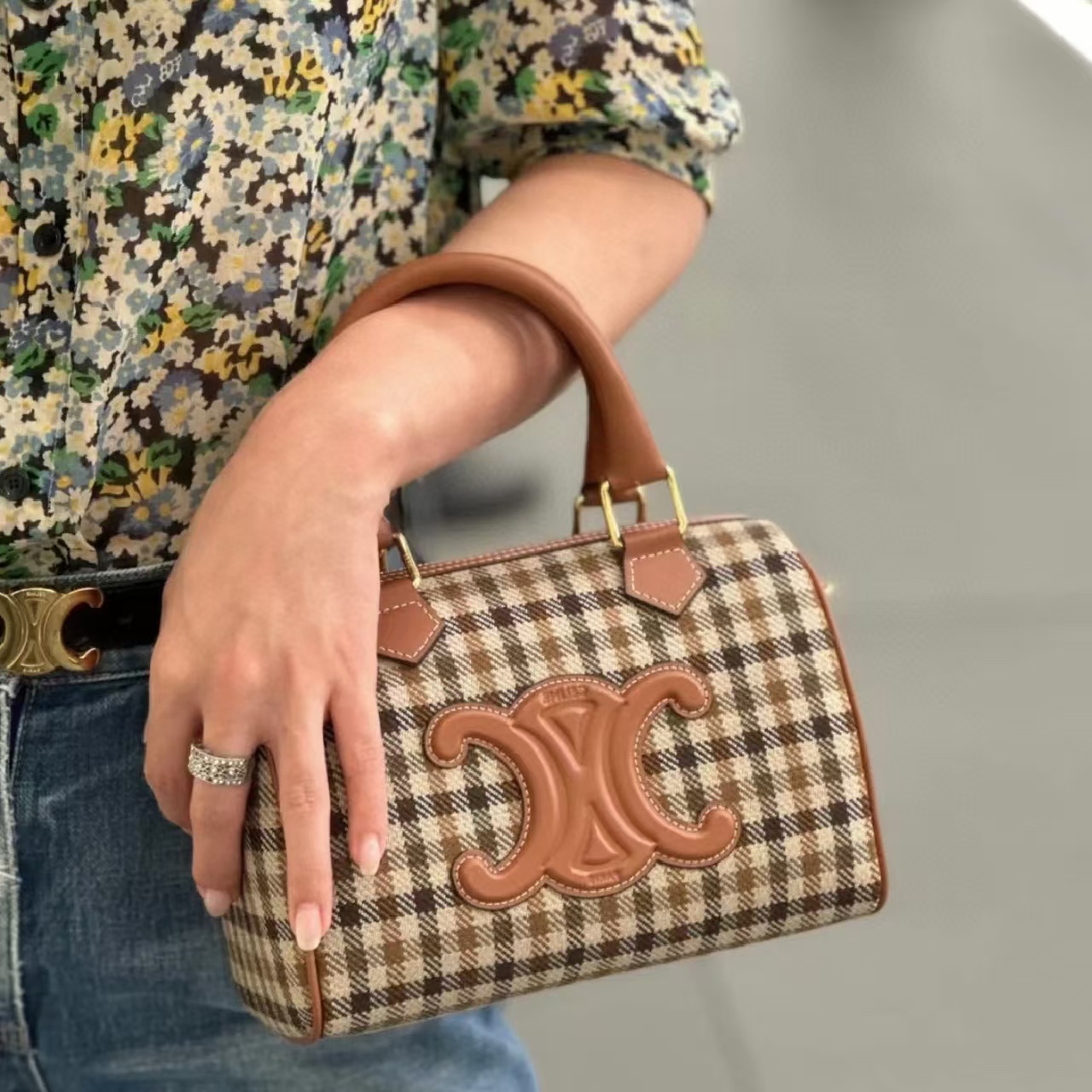 CEL1NE 凱旋門チェック柄ハンドバッグ【50％割引+送料無料】