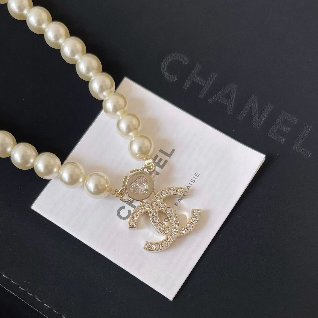 CHANE1 ダブルCパールネックレス【50％割引+送料無料】