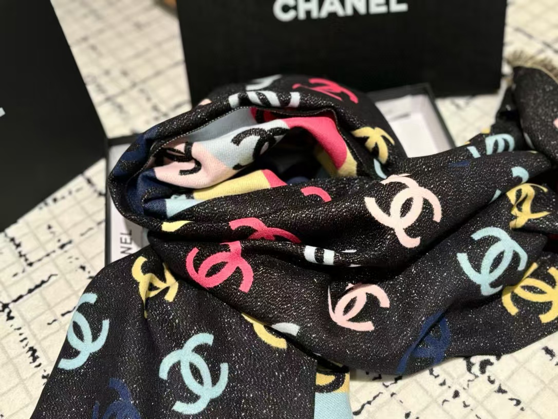 CHANE1 カラフル ダブル C カシミヤ スカーフ【50％割引+送料無料】