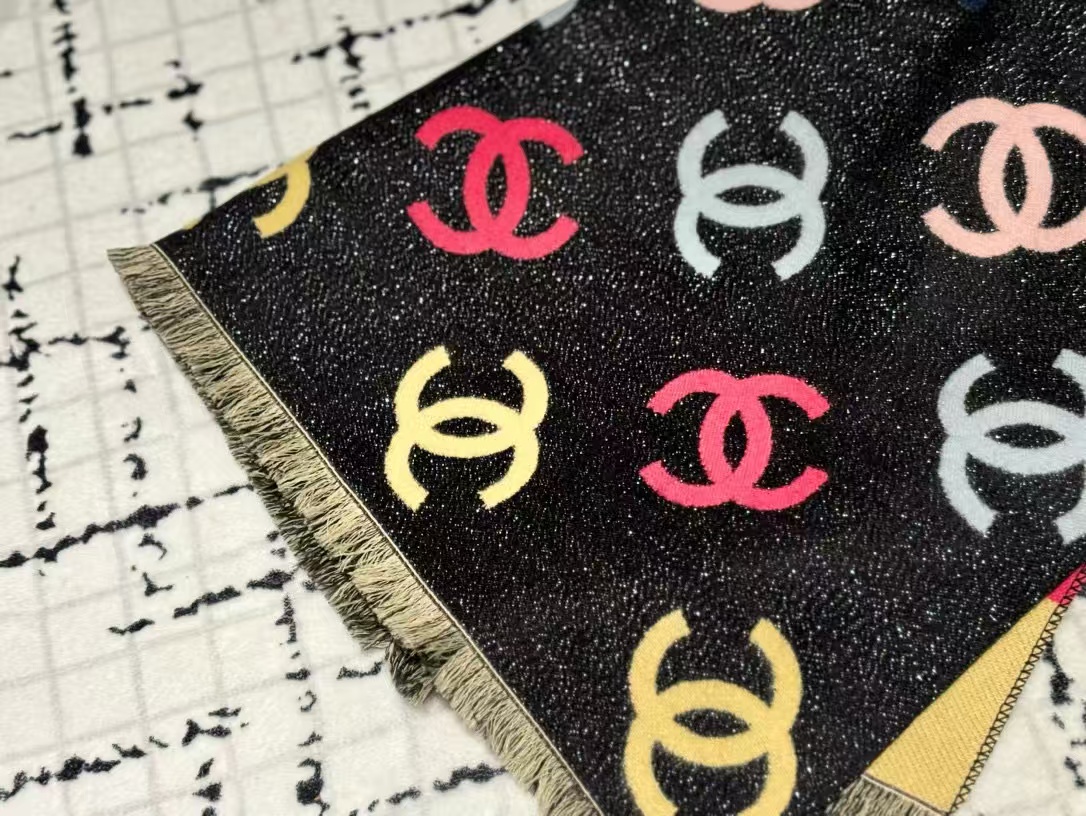 CHANE1 カラフル ダブル C カシミヤ スカーフ【50％割引+送料無料】