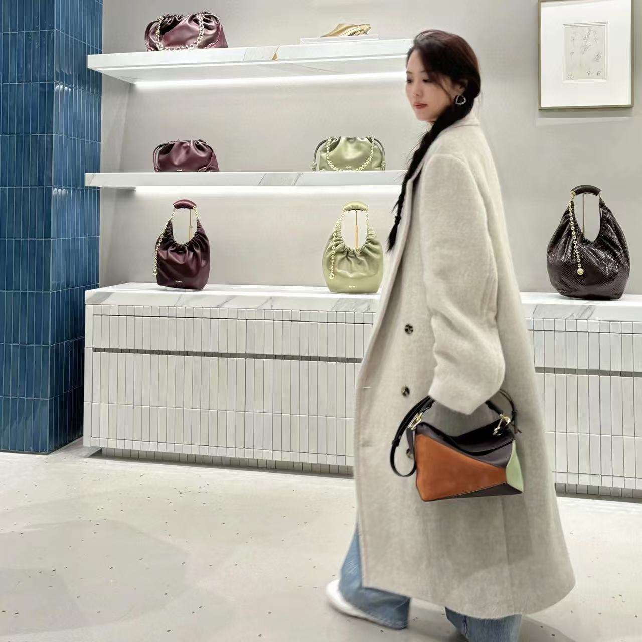 L0WEW ディアスキン カラーブロック クロスボディバッグ【 50％割引+送料無料】