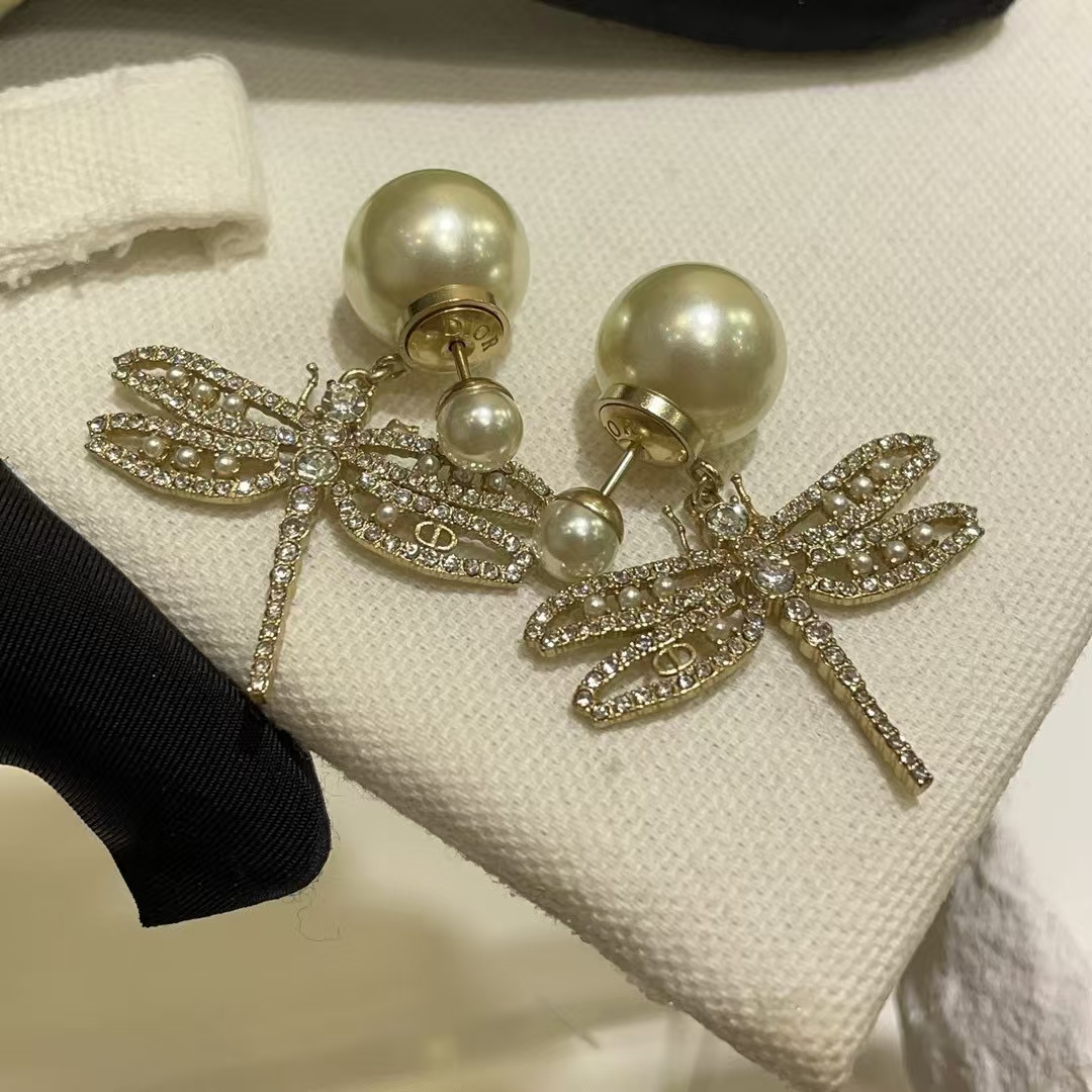 DI0R中空トンボCDパールスタッドピアス【50％割引+送料無料】