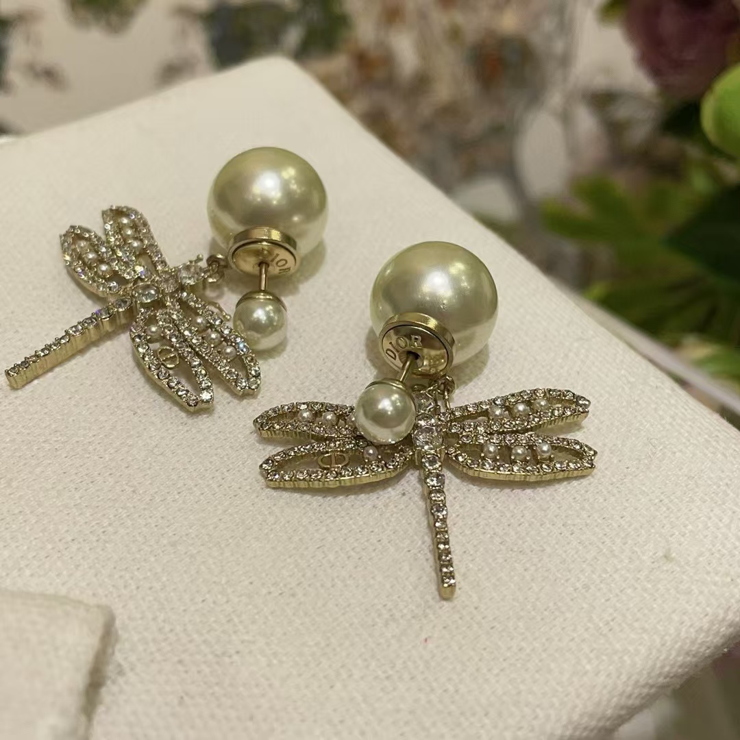 DI0R中空トンボCDパールスタッドピアス【50％割引+送料無料】