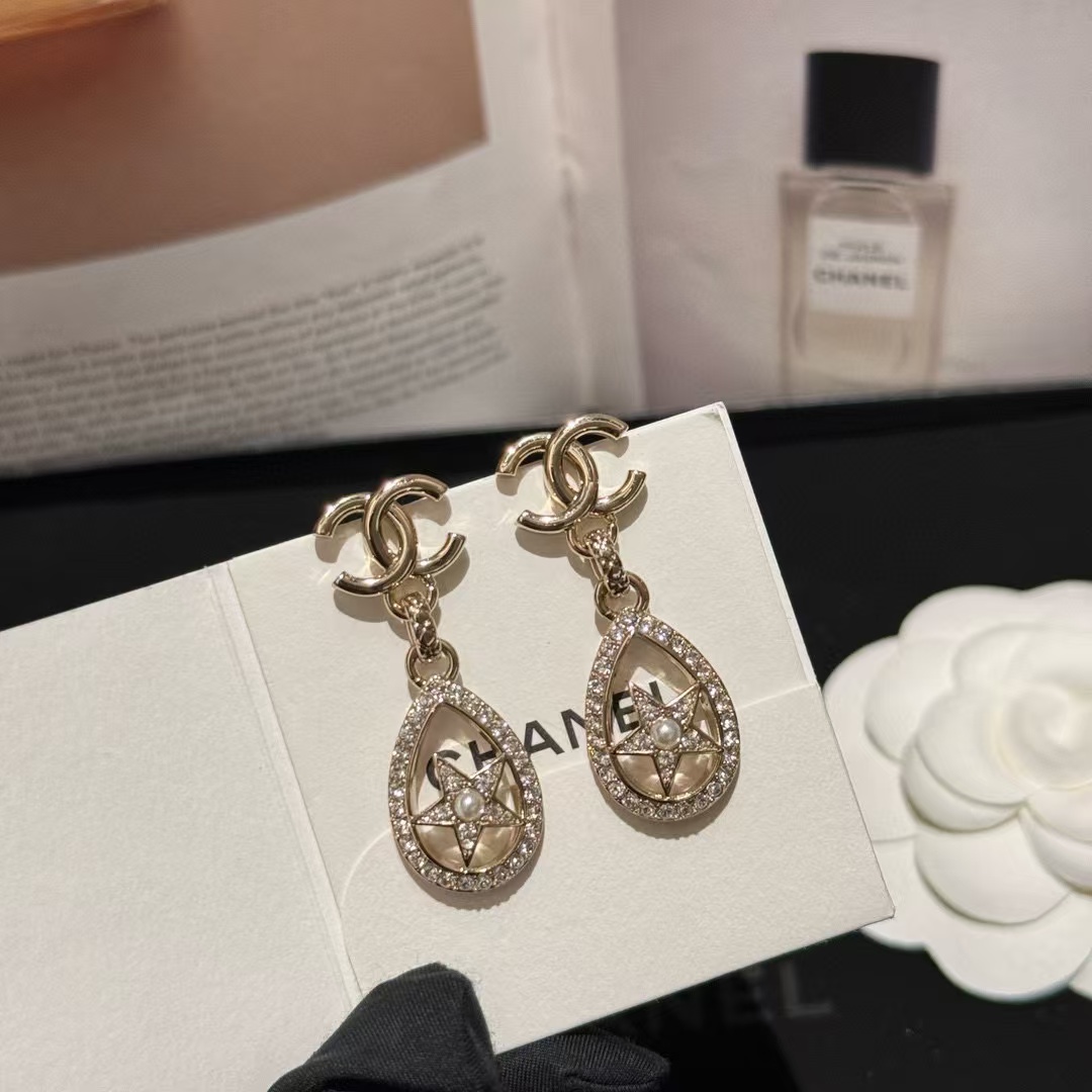 CHANE1 中空五つ星パールピアス【50％割引+送料無料】