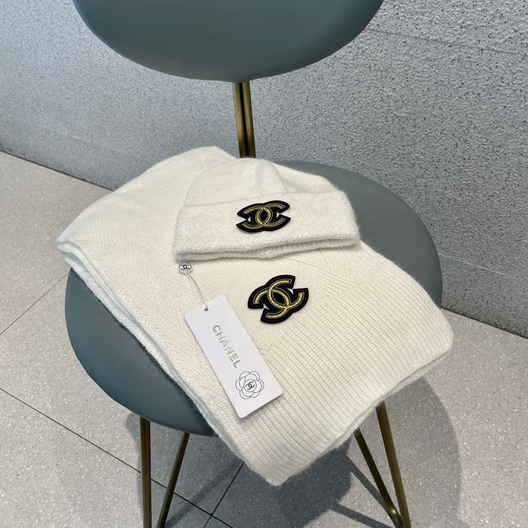CHANE1 ダブルCロゴ シンプル帽子+スカーフ2点セット【50％割引+送料無料】