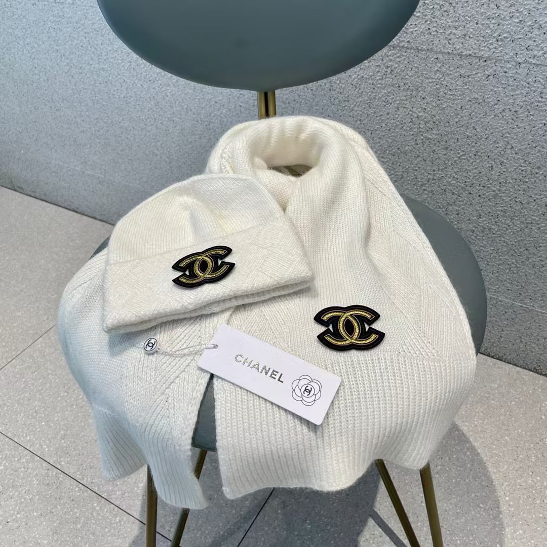 CHANE1 ダブルCロゴ シンプル帽子+スカーフ2点セット【50％割引+送料無料】