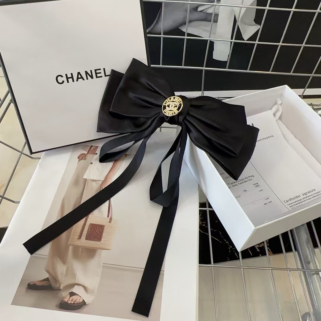 CHANE1 ダブル C ロゴ リボン ヘアクリップ【50％割引+送料無料】