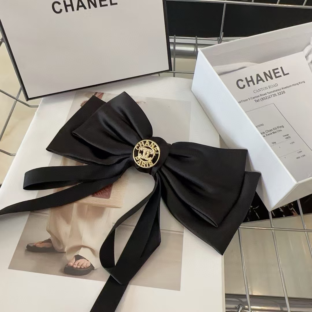 CHANE1 ダブル C ロゴ リボン ヘアクリップ【50％割引+送料無料】