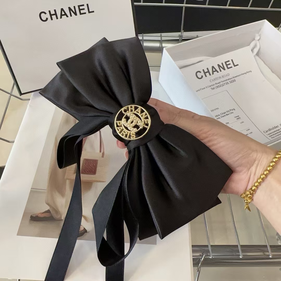 CHANE1 ダブル C ロゴ リボン ヘアクリップ【50％割引+送料無料】