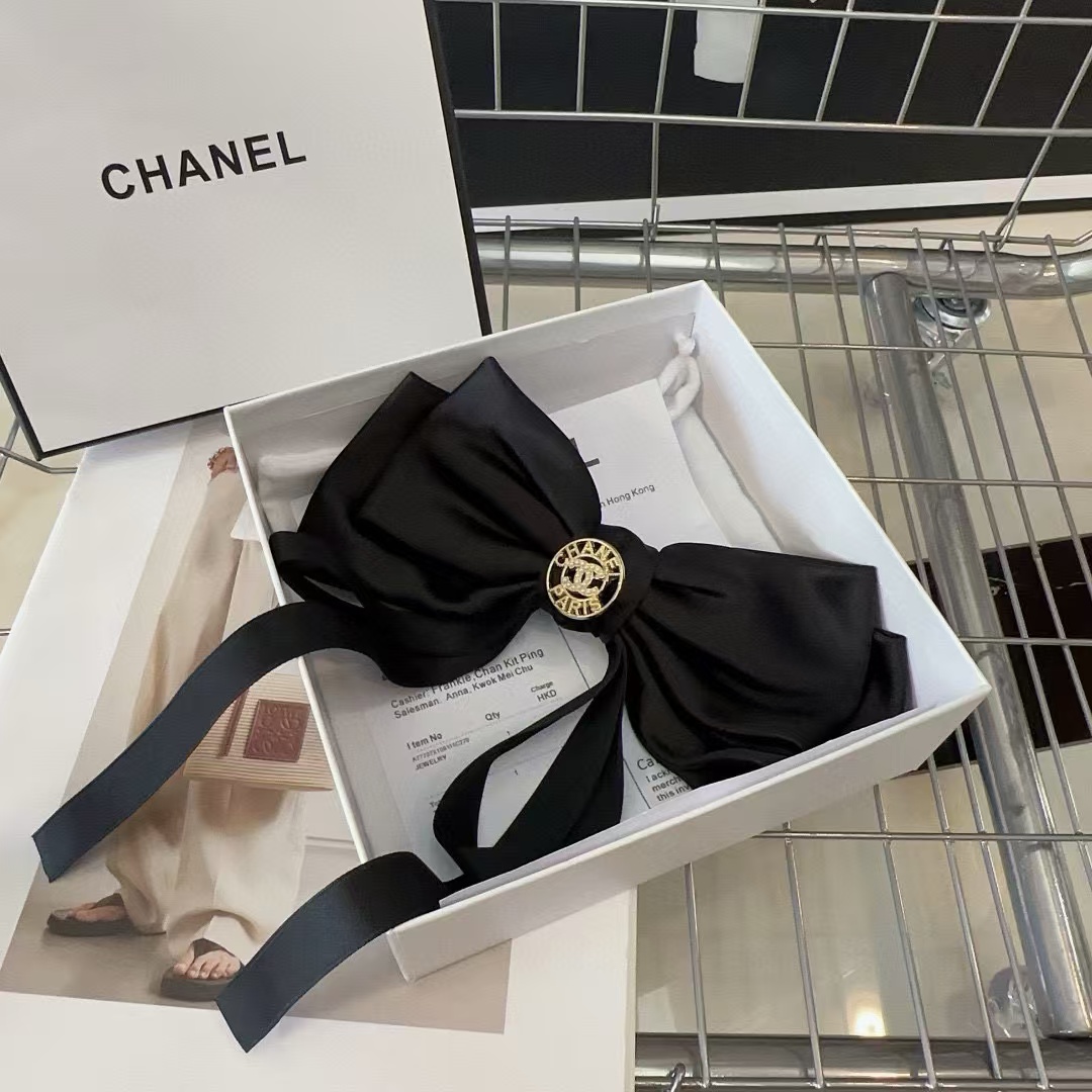 CHANE1 ダブル C ロゴ リボン ヘアクリップ【50％割引+送料無料】