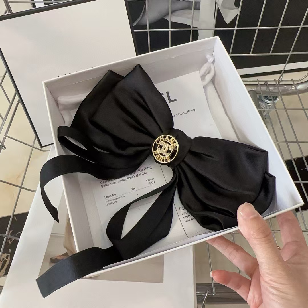 CHANE1 ダブル C ロゴ リボン ヘアクリップ【50％割引+送料無料】