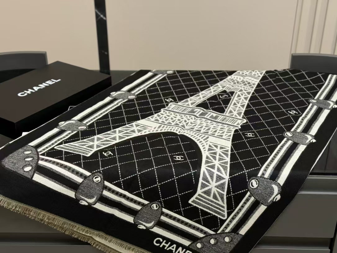 CHANE1 エッフェル塔 カシミア スカーフ【50％割引+送料無料】