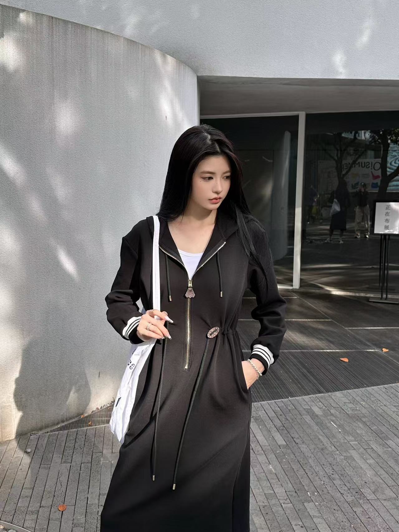 LV高品質ドローストリングウエストフード付きドレス【50％割引+送料無料】