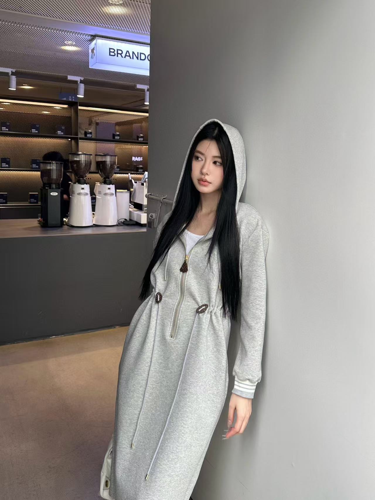 LV高品質ドローストリングウエストフード付きドレス【50％割引+送料無料】