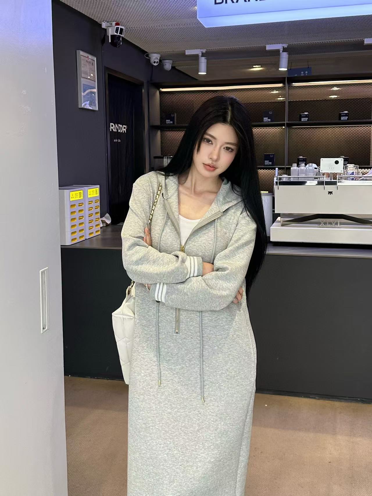 LV高品質ドローストリングウエストフード付きドレス【50％割引+送料無料】