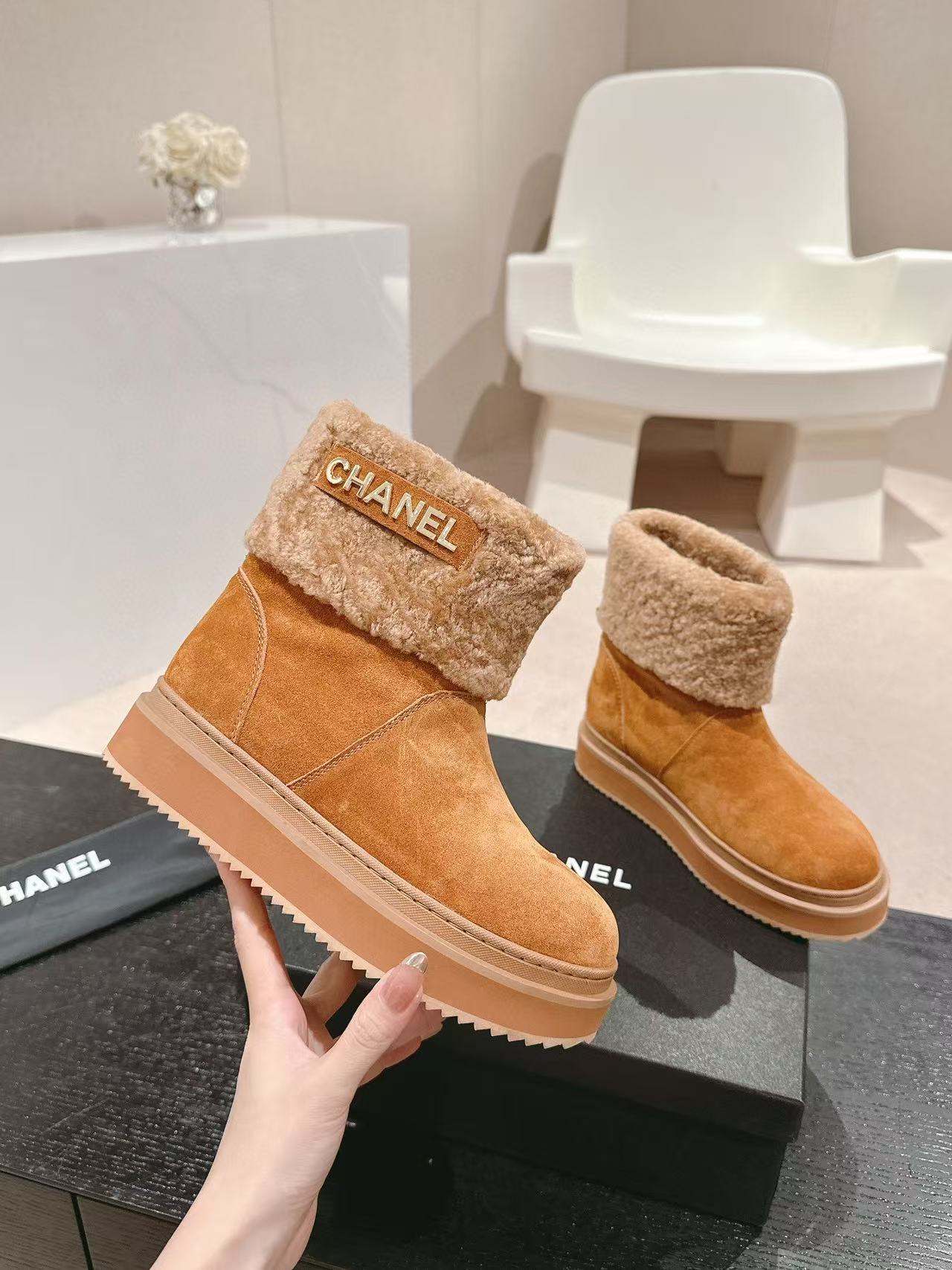 CHANE1シンプルレタードのラムウールショートブーツ【50％割引+送料無料】